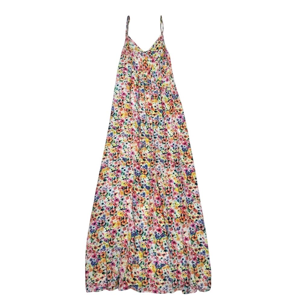 Yumi Kim Floral Silk V Neck Maxi Dress S A Line Side Slit Wedding Guest Garden